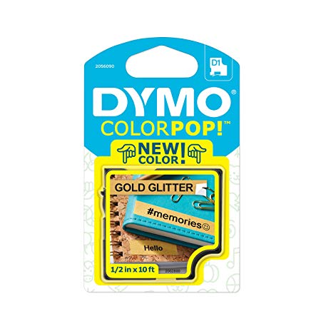 DYMO COLORPOP Authentic Label Maker Tape, 1/2" W x 10' L, Black Print on Gold Glitter, D1 Standard