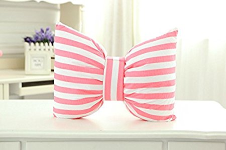 KiKi Monkey Cute Bow-Knot Pillow Home Decorative Cushion Polka Dot Pillow Polka Dot Pillow sofa/bed room/living room pillow cotton cushion girls gift birthday gift (Pink and White Stripes)