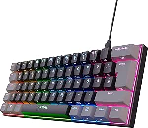 Trust Gaming GXT 867 Acira 60% Mechanische Tastatur Deutsches QWERTZ Layout, RGB Beleuchtung, Doppelt Belegte Tasten, USB Mini Tragbare Programmierbare Kleine Gaming Tastatur 60 Prozent PC Laptop