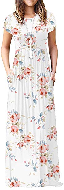 Viishow Women's Short Sleeve Loose Plain Maxi Dresses Casual Long Dresses with Pockets