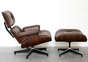Mid Century Modern Classic Rosewood Plywood Lounge Chair & Ottoman With Brown Premium Top Grain Leather Eames Style Replica