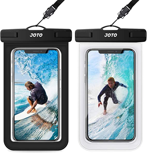 JOTO Universal Waterproof Pouch, IPX8 Waterproof Cellphone Dry Bag Underwater Case for iPhone 11 Pro Max Xs Max XR X 8 7 6S  SE, Galaxy S20 Ultra S10 S9 S8/Note10  9 up to 6.9" -2 Pack, Black/Clear