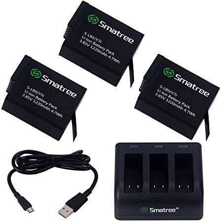 Smatree (3 Pack) Rechargeable Battery with 3-Channel Charger Compatible for GoPro Hero 8/7/6/5 Black