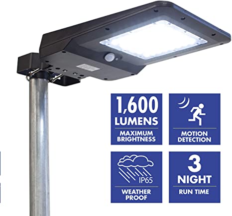 Wagan EL8586 1600 Lumen Integrated Solar Street Lamp Flood Light, Motion Sensor Included, Black