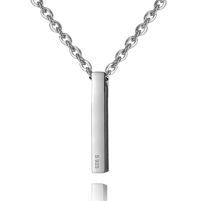 925 Sterling Silver Necklace Simple Vertical Bar Pendant Women Chain, 28 2" Extender