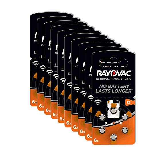 Rayovac Acoustic Zinc Air Hearing Aid Batteries, Size 13 AU, Orange Tab, Pack of 60