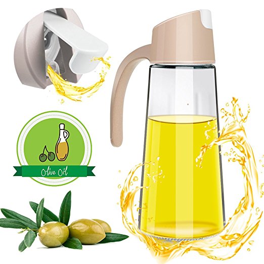 Olive Oil Dispenser Bottle - Oil / Vinegar Dispensing Cruets - 17Oz Olive Oil Bottle and Condiment Vinegar Bottle Glass ，Olive Oil Glass Dispenser Cooking Vegetable Oil and Vinegar (Apricot)