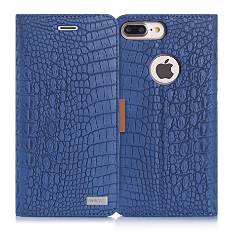 iPhone 8 Plus Case,iPhone 7 Plus Case, WWW [Crocodile Pattern] RFID-Resisting Premium PU Leather Wallet Case Flip Phone Case Cover with Card Slots for iPhone 7 Plus/8 plus  Navy Blue