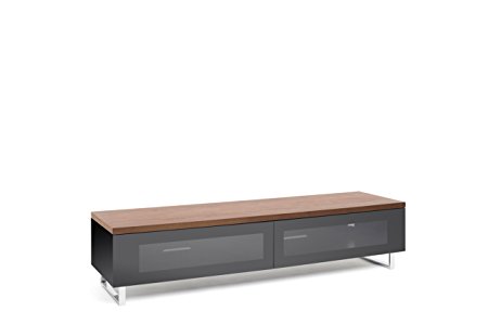 TECHLINK Panorama 160 PM160W High Gloss Black Base with Walnut Top Panel and Chrome Feet Stand for TV's Upto 80 inch