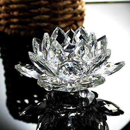 Nesee Lotus Crystal Candle Holder, Colorful Crystal Glass Lotus Flower Candle Tea Light Holder Buddhist Candlestick (A)
