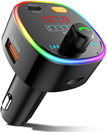 ZEEPORTE Bluetooth FM Transmitter for Car, 10 Colors LED Backlit QC3.0& USB-C PD 27W Quick Charger Wireless Bluetooth Car FM Radio Adapter, MP3 Music Player with EQ Mode, 3 USB Port, TF Card USB Drive