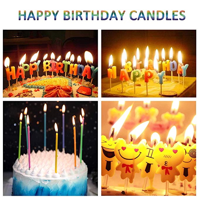 WanJ 28 Pcs Birthday Cake Candles - Incl 5 Emoji Birthday Candles | 10 Rainbow Colorful Candles | 13 Creative Birthday Candles [for Party, Wedding, Candlelight Dinner, Birthday Cake Decorations]