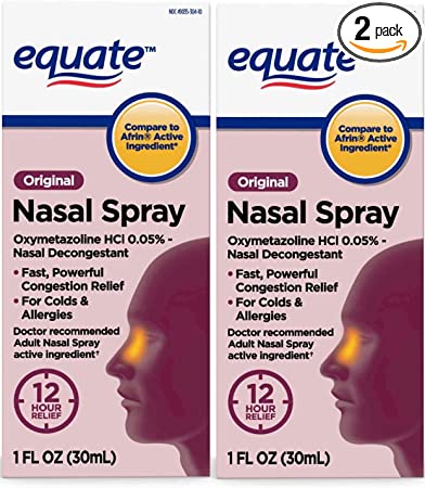 Equate - Original Nasal Spray - Oxymetazoline Hydrochloride 0.05% ( Compare to Afrin) - Nasal Decongestant - 1 oz (Pack of 2)