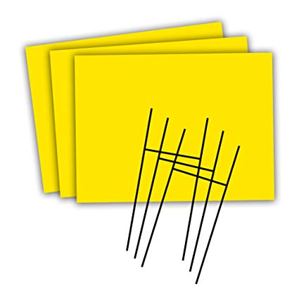 Headline Sign - Blank Yard Sign and H-Frame Ground Stake Sign Holder Set, Yellow, 18 x 24 Inches, 3-Pack (5501)