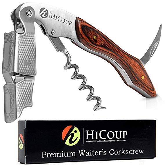 Waiters Corkscrew by HiCoup – Professional Grade Natural Pakka Wood All-in-one Corkscrew, Bottle Opener and Foil Cutter, The Favoured Choice of Sommeliers, Waiters and Bartenders Around The World