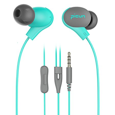 Picun S2 In-Ear Headphones, Earphones, Comfortable Earbuds with 4.9ft Cable, Microphone for Smartphones, PC, Tablets, MP3/MP4 Players（Light Blue）