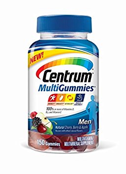 Centrum Men Multi Gummies Multivitamin/Multi Mineral Supplement Gummies, Vitamin D3, Natural Cherry, Berry and Apple Flavor, 150 Count