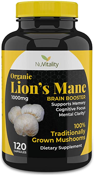 Organic Lions Mane Mushroom Capsules - Fast Acting Brain Supplement - Enhances Memory, Concentration, Attention and Energy - Made from 100% Real Lion's Mane Mushrooms with Bioperine - 120 Count