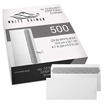 White Kaiman #10 Business Envelopes Security Tinted w/Strip & Seal - 24 lbs White Paper 500 Count Pack (500)