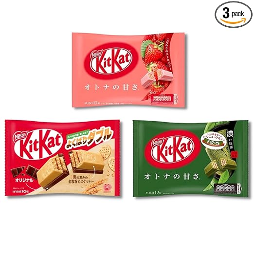 Japanese KitKat Chocolate Variety Pack - Japan Limited Edition Strawberry, Dark Matcha (Green Tea), Oat & Double Chocolate Wafers - Pack of 3