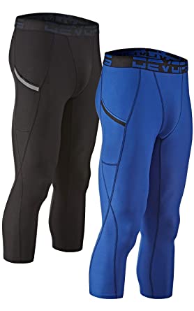 DEVOPS Men's 3/4 (2 Pack) Compression Cool Dry Tights Baselayer Running Active Leggings Pants