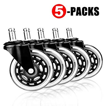 SOTTAE Office Chair Caster Wheels(Set of 5) for Modern Home and Offices, Heavy Duty 3" Perfect Replacement Rubber Office Chair Casters, Rollerblade Style Universal Fit Chair Casters for Hardwood
