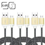 iSeeker 3-Pack High Speed 66ft2m Nylon Braided Tangle-Free Micro USB Cable with Gold-Aluminum Connectors for Android Samsung HTC Motorola Nokia and More