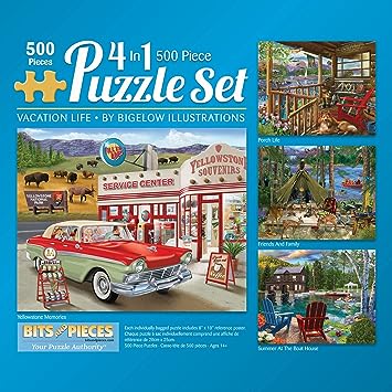 Bits and Pieces – 4-in-1 Multi-Pack - 500 Piece Jigsaw Puzzles for Adults - 500 pc Country Nature Classic Puzzle Set Bundle by Bigelow Illustrations - 41cm x 51cm
