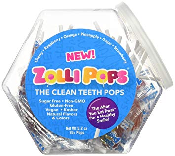 Zollipops The Clean Teeth Pops, Anti Cavity Lollipops, Delicious Assorted Flavors, 25 Count Hexagon Jar