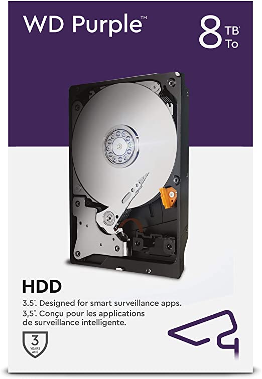 WD Purple 8TB Surveillance 3.5" Internal Hard Drive - AllFrame AI - 360TB/yr, 256MB Cache 7200 RPM Class