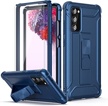 ORETech Designed for Samsung Galaxy S20 FE Case with 2 Pack Screen Protector,Heavy Duty S20 FE Case Shockproof Hard PC Soft Rubber Edge Built-in Kickstand Protective Cover for Galaxy S20 FE 6.5" Blue