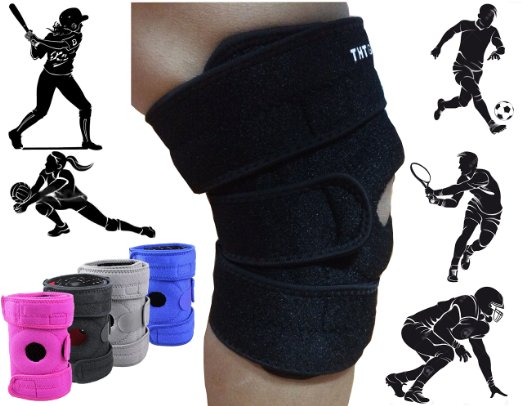 Premium Knee Brace Support. The Best Knee Protection When Running, Jumping, Climbing, Biking, Playing Football, Sport . . . For Men & Women, Boys & Girls. One Size Adjustable Fix All. (Black)