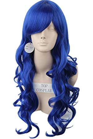 Women's Long Curly Wavy Wig Cosplay Costume Ladies Fiber Hair 25 Inch (Blue)