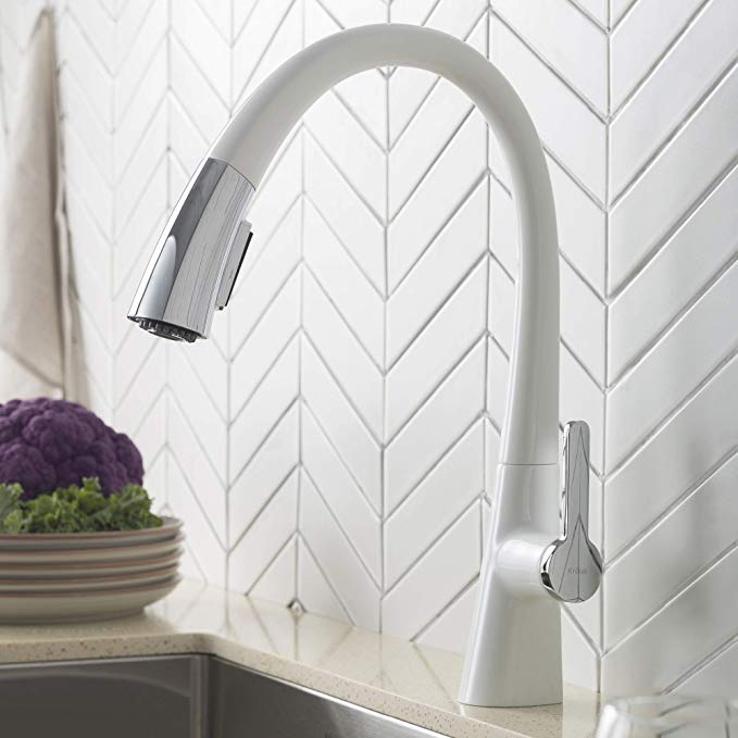 Kraus KPF-1673CHWH Nolen Dual Function Pull-Down Kitchen Faucet, Matte White/Chrome Finish