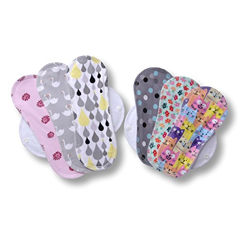 Reusable Menstrual Pads, 6-Pack Cotton Reusable Sanitary Pads with Wings, MADE IN EU, for Menstrual Periods, Incontinence, Postpartum Flow; Washable Cloth Pads w/o Chemicals; Washable Menstrual Cloth