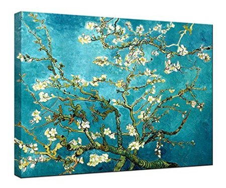 Wieco Art - Almond Blossom By Vincent Van Gogh Oil Paintings Reproduction Modern Extra Large Framed Floral Giclee Canvas Prints Flowers Pictures on Canvas Wall Art for Home Office Decorations XL
