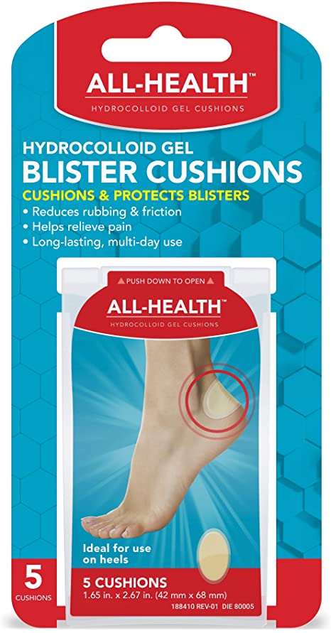 All Health Extreme Hydrocolloid Gel Blister Cushion Bandages, Heel, 1.65 in x 2.67 in, 5 ct | Long Lasting Protection Against Rubbing and Friction for Blisters