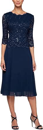 Alex Evenings Women's Tea Length Embroidered Bodice Mock Dress (Reg and Petite)