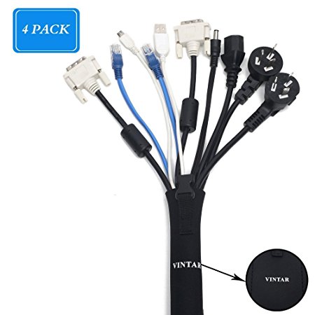 Cable Management Sleeve, 4 Pack, Vintar 19.7 inch Adjustable Zipper Cable Sleeve Cable Cover Cord Organizer, Cord Management System for TV, Computer, Home Entertainment.