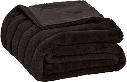 AmazonBasics Faux Fur Striped Throw Blanket - 63 x 87 Inch, Brown