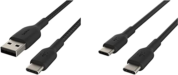 Belkin Braided USB-C Cable (Boost Charge USB-C to USB Cable, USB Type-C Cable for Note10, S10, Pixel 4, iPad Pro, Nintendo Switch and More), 3ft/1m, Black (CAB002bt1MBK) & USB-C to USB-C Cable