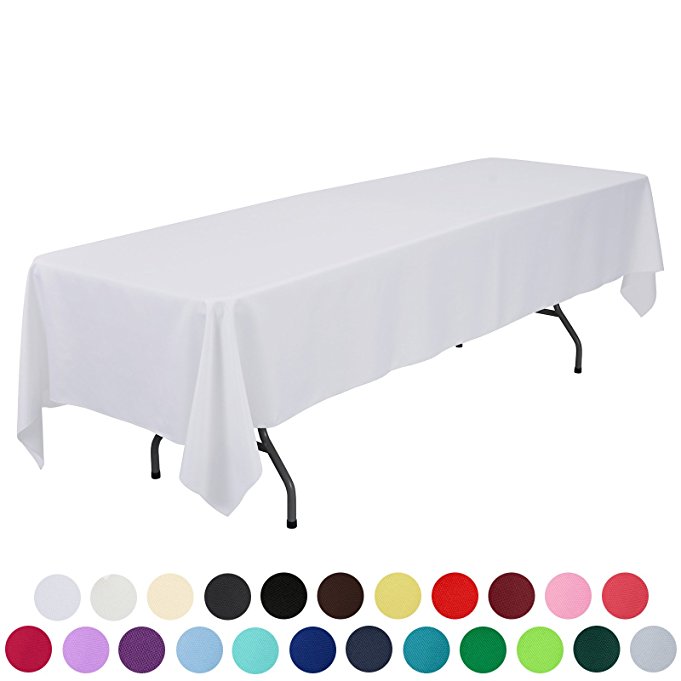 VEEYOO 60 x 126 inch Rectangular Solid Polyester Tablecloth for Wedding Restaurant Party, White