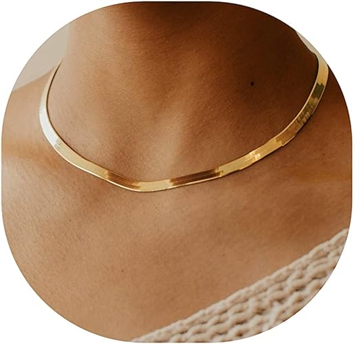 DEARMAY 14K Gold Necklaces for Women, Dainty Gold Herringbone Choker Necklace for Women Thin Layered Chunky Snake Chain Necklaces Jewelry for Teen Girl Gifts