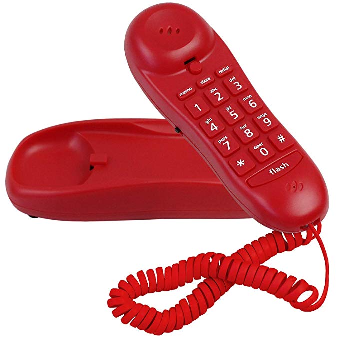 Slimline Red Colored Phone for Wall Or Desk with Memory
