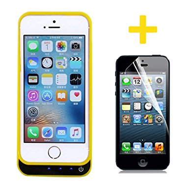 iPhone 5 Battery Case with Screen Protector, SQDeal Portable 4200mah External Battery Charger Case Protective Cover Juice Rechargeable Power Bank iPhone 5/5S/5C SE Charger Case (Yellow)