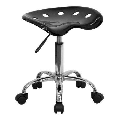 Flash Furniture LF-214A-BLACK-GG Vibrant Black Tractor Seat and Chrome Stool