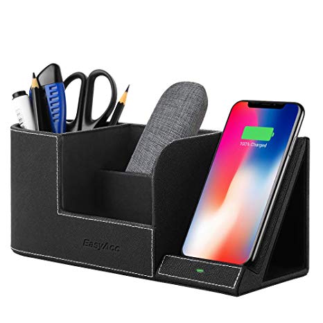 EasyAcc Wireless Charger with Desktop Organizer, Qi-Certified Induction Charger for iPhone X/8/8 Plus and Samsung S7/S7 Edge/S8/S8 Plus/S9/S9 Plus/Note 8 and more, Desktop Storage Caddy Pen Pad Holder