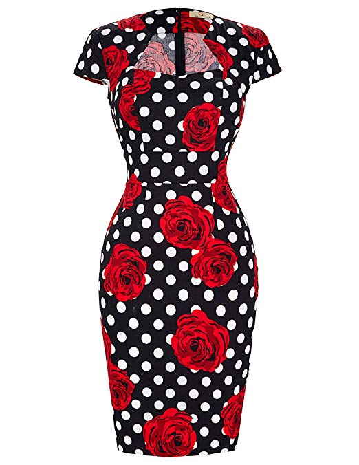 GRACE KARIN Women's 50s Vintage Pencil Dress Cap Sleeve Wiggle Dress CL7597