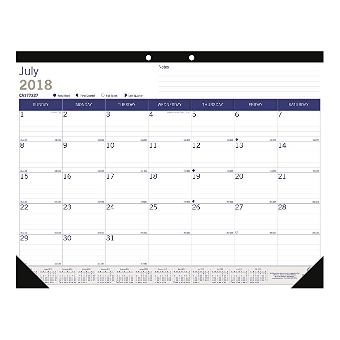 Blueline DuraGlobe Monthly Desk Pad Calendar, Academic, 13-Month, July 2018 to July 2019, 22 x 17 inches (CA177227-19)