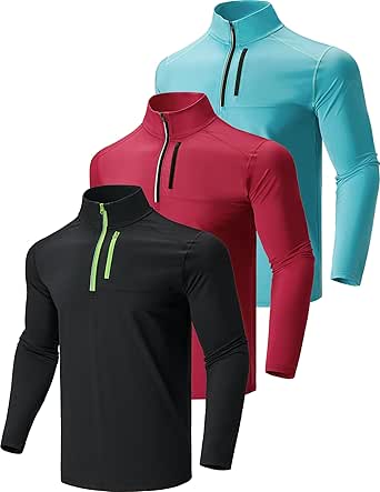 Liberty Imports 3 Pack: Men's Quarter 1/4 Zip Pullover Long Sleeve Workout Jackets, Athletic Dry Fit Running Shirts